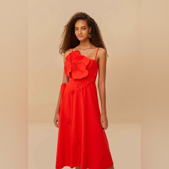 NWT Farm Rio Garden Linen Sleeveless Midi Dress Size XL 3D Appliqué